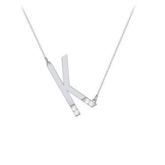 Asymmetrical Initial Necklace with Accent Stones - K